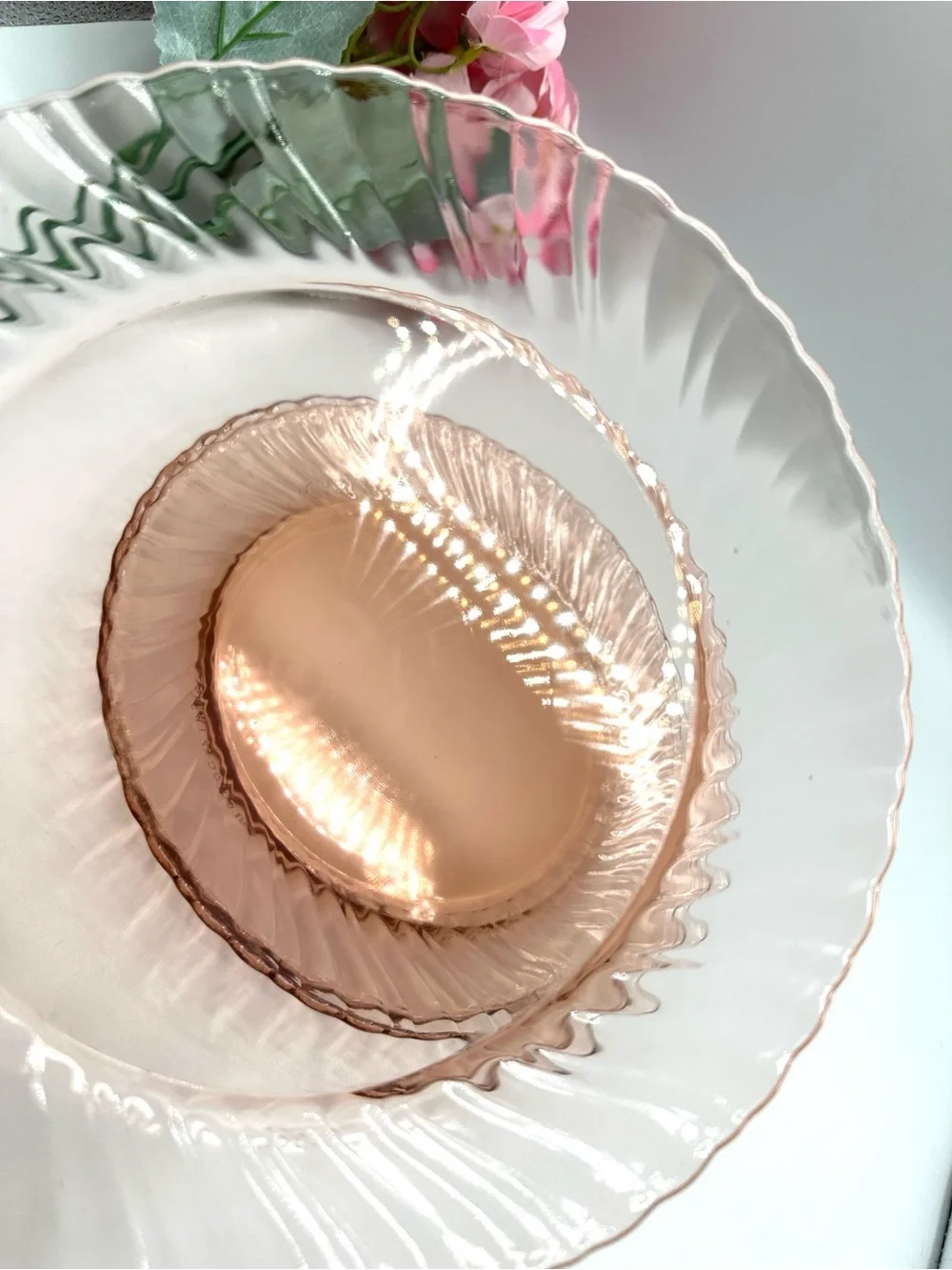 4 Rosaline Pink (Optic Swirl) Luncheon Plates. France